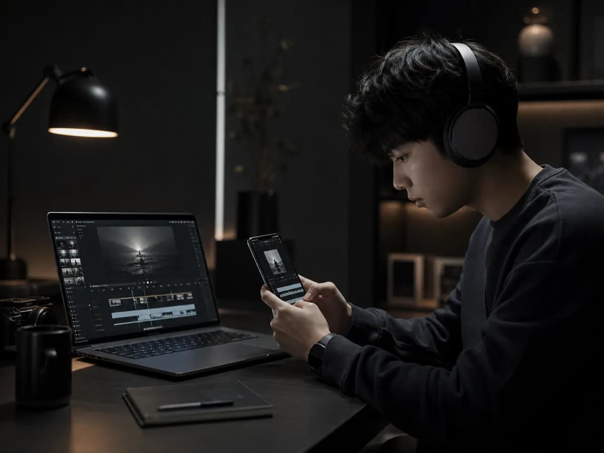 Creator editing a short video with a rap track made by the AI rap generator