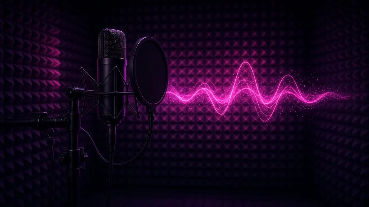 Microfono in cabina pronto a registrare su un beat del generatore di beat casuali