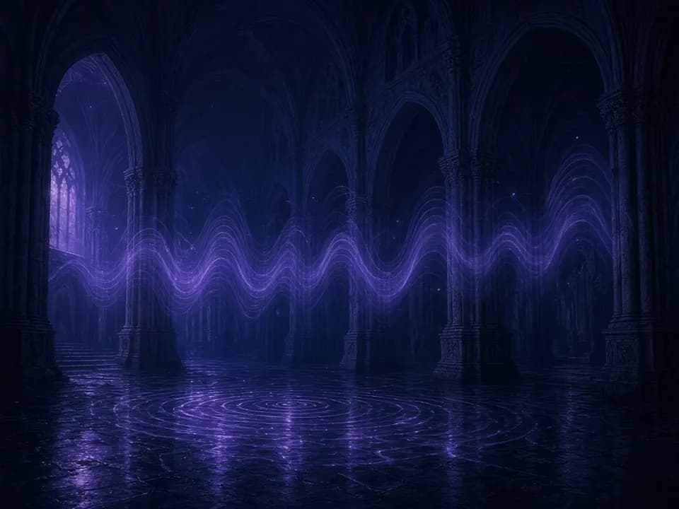 Slowed and Reverb Generator Hall: Schallwellen hallen durch eine weite dunkle Halle