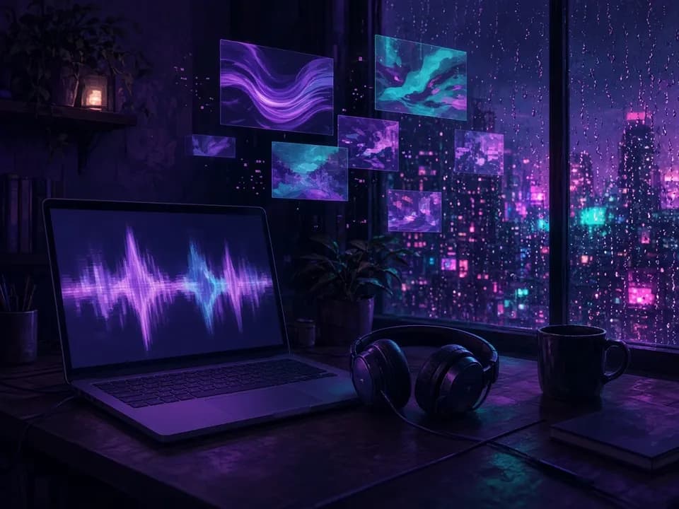 Slowed and Reverb Generator nachts mit Kopfhörern für eine Lo-fi-Playlist nutzen