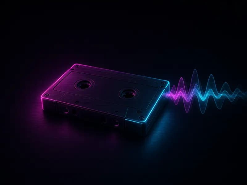 VHS audio effect generator with a glowing VHS cassette and tape waveform