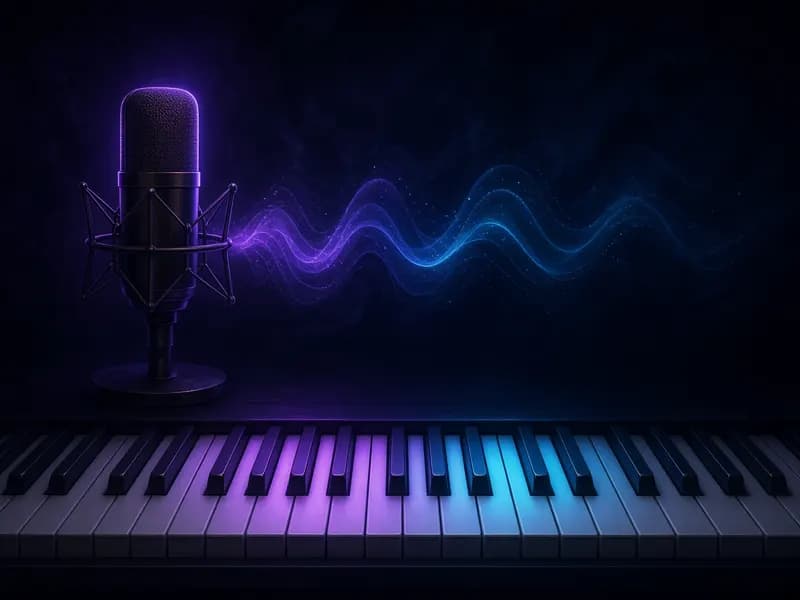 Stimmumfang-Test mit leuchtendem Mikrofon und Klaviatur