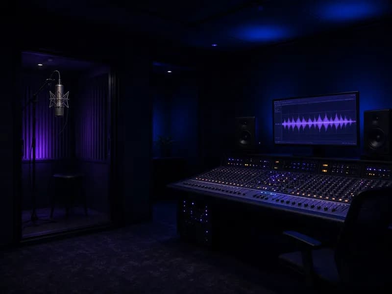 Sänger im dunklen Studio nach dem Stimmumfang-Test (vocal range test)