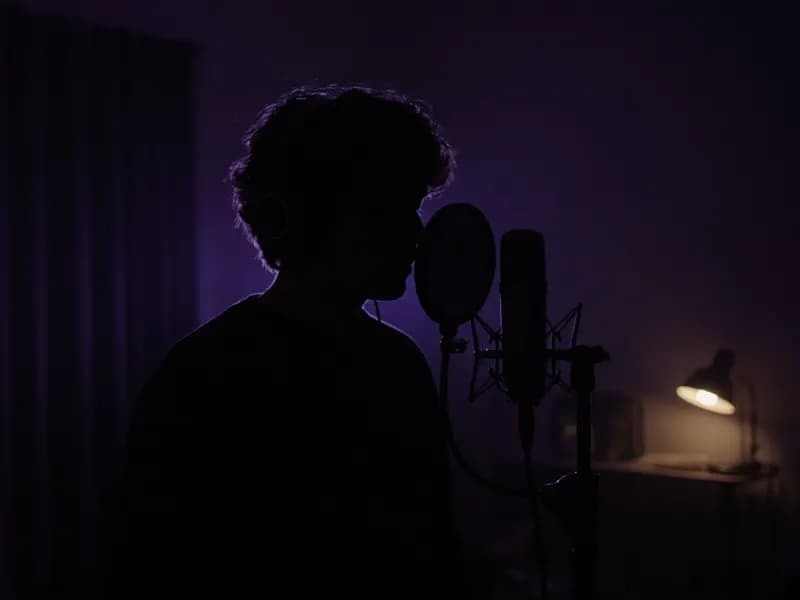 Tipps zum Stimmumfang-Test (vocal range test): Sängerin mit Kopfhörer und Mikrofon
