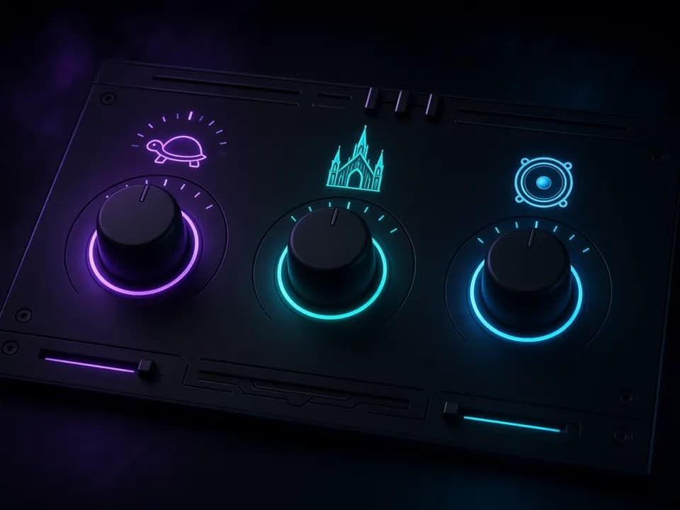 Slowed and Reverb Generator Regler: Tempo, Hall und Bass auf einem dunklen Mischpult