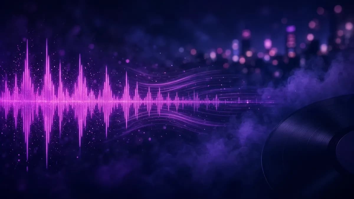 Slowed and Reverb Generator: leuchtende Wellenform, die sich verlangsamt und in Hall übergeht