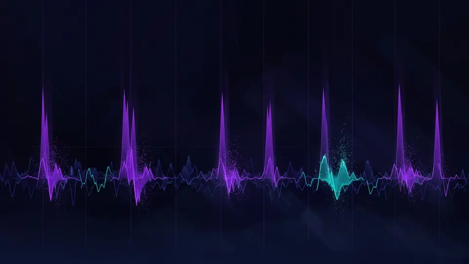 Beat finder marking the hits and a beat grid along a glowing waveform