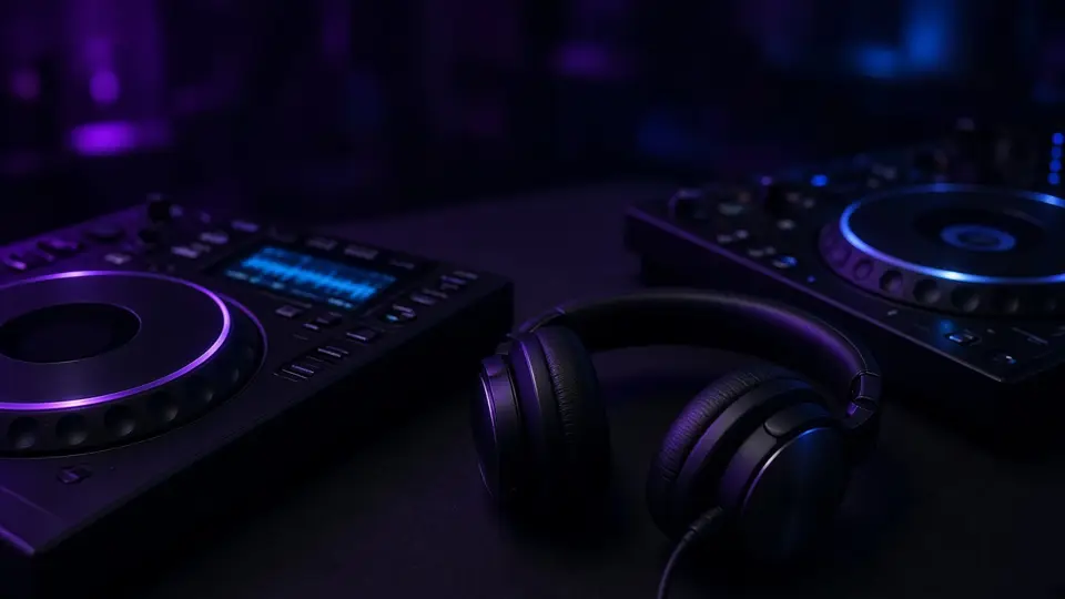 DJ decks and headphones with a BPM readout from the beat finder