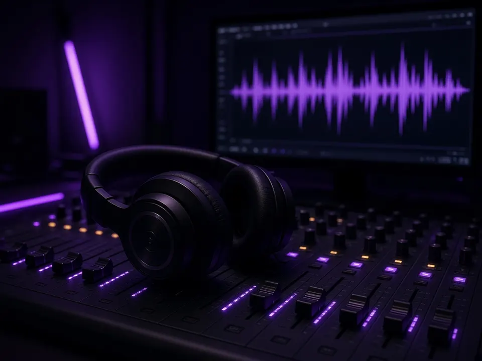 Auriculares y mesa de mezclas con un instrumental creado con el convertidor